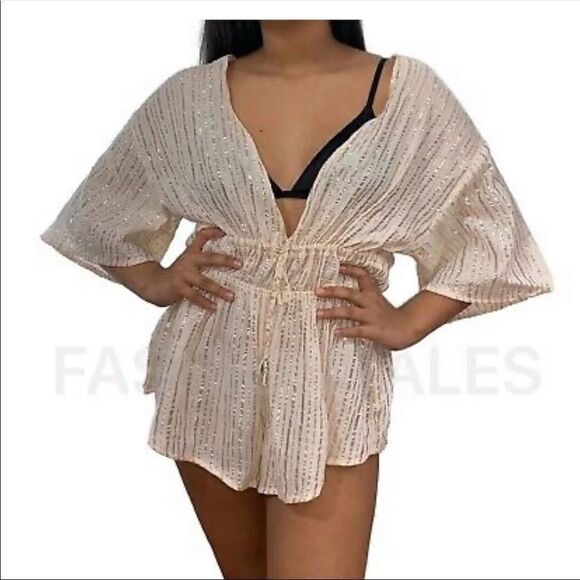 Victoria’s Secret Sexy Metallic golf striped Romper Small $70 - Picture 3 of 5